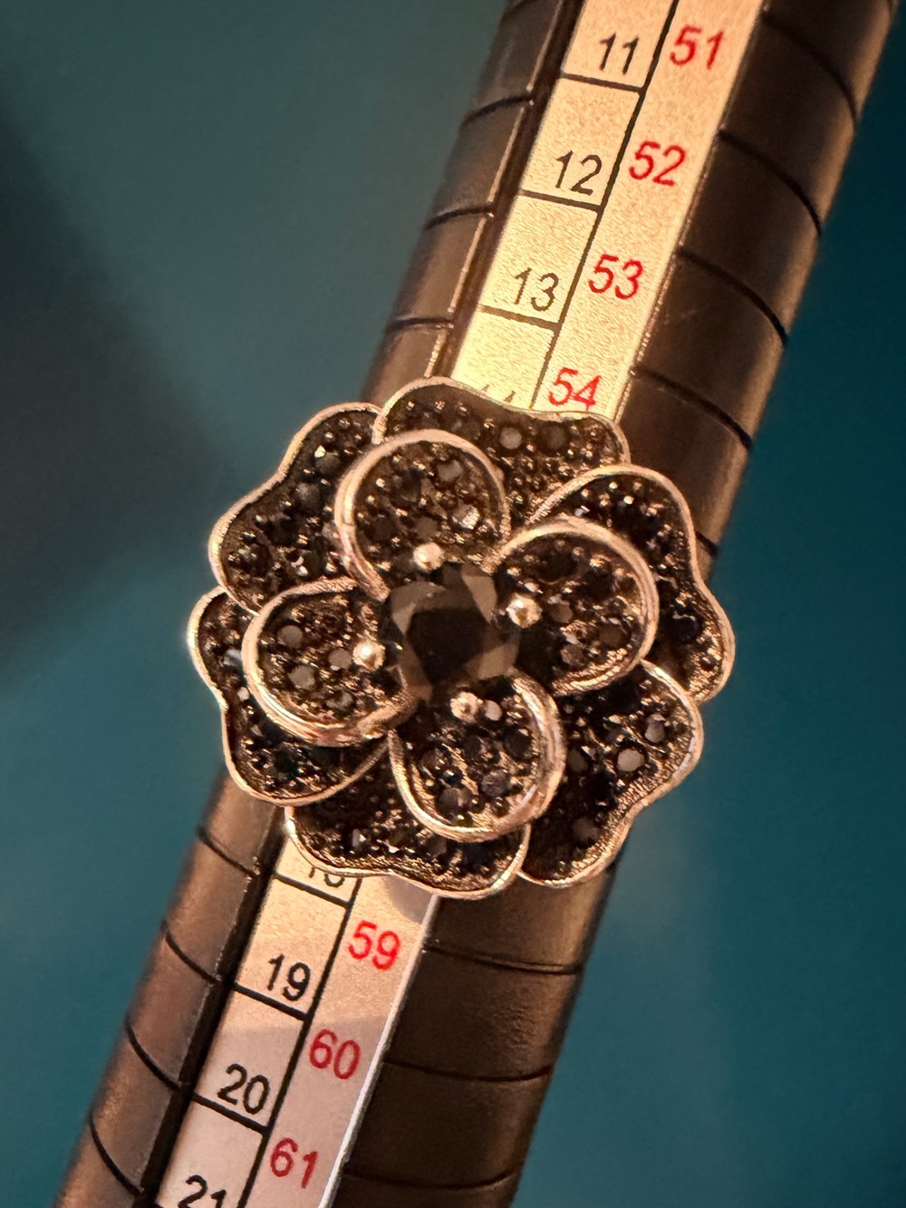 Sterling Silver 925 Black Spinel Flower Ring Pave Sz 8 7g Statement